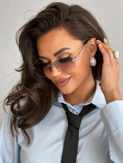 1pc Women's Metal Rimless Square Large Frame Vintage Elegant Classic Minimalist Everyday Versatile Outdoor Travel Street Style Party Wear Glasses