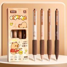 4pcs/Set Capybara, Panda & Strawberry Bear Themed Retractable Gel Pens - 0.5mm ST Nib, Stress-Relief Sponge Grip, Aesthetic & Smooth Writing For School, Office And Daily Use - Black - View 10