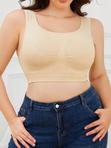 Áo ngực không gọng, không đường may, màu be, dành cho nữ cỡ lớn, chất liệu co giãn, thoáng khí, thoải mái, phù hợp để mặc hàng ngày. - Màu be - Xem 6