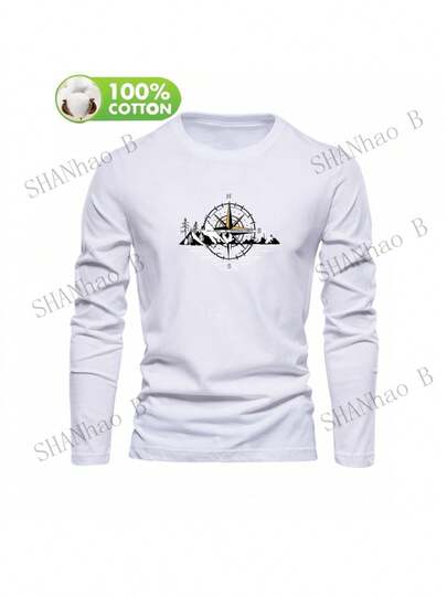 1pcsMen'S T-Shirt Made Of 100%, Featuring A Stylish Novelty Print.It'S Comfortable And Breathable, With A Round Neck And Long Sleeves, Perfect For Everyday Wear During Spring And Autumn180gMen's T-Shirt 100% Cotton Drop Shoulder Autumn Thick Sturdy Work-Casual​Men's T-Shirt 100% Cotton Drop Shoulder Autumn Thick Sturdy Work-Casual​