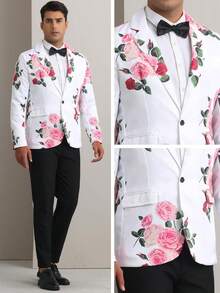 2026 Men's Architectural Overshirt Floral Sport Coats For Men's Slim Fit Party Prom Flower Printed Blazers Deconstructed Minimalist Design For Avant-Garde Aesthetics - 白色 - 查看 6