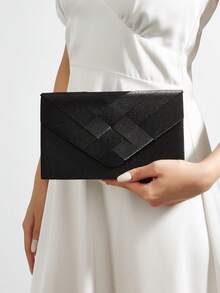 REMANLAND 优雅格纹女士派对单肩包，时尚藏蓝色手拿包，女士晚宴包，适合女士派对、婚礼、盛大晚宴及其他场合，是派对女孩和女士的理想之选，也是送给女性的最佳礼物。 - 黑色 - 查看 3