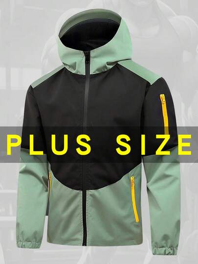Spring And Autumn Plus Size Men's Outdoor Sports Jacket, Loose Fit Mountaineering Jacket, Multi-Pocket Design Workwear, Fashionable Hooded Splicing, Clothing Festival Gifts
