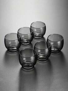 6pcs High Borosilicate Glass Small Tea Cups, Grey, Thick, Heat-Resistant, Premium Tea Cups - Dark Grey - View 10