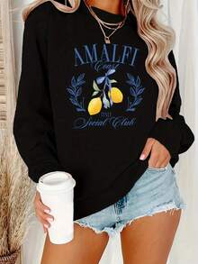 Women'S Italian Amalfi Coast Crewneck Sweatshirt - Black Pullover Sweater With Lemon Floral Design, Cozy Fall Winter Sweater For Everyday & Formal Outfits, Ladies Sweaters, Casual Winter Wear, Italianinspired Design, Durable Casual Wear, Comfortable Fit, Seasonal Fashion, Soft Material, Stylish Women - Black - View 1