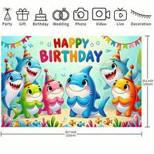 قماش خلفية لافتة عيد ميلاد بتصميم كرتوني لسمكة القرش البحرية، مثالي لديكورات حفلة عيد الميلاد، عرض طاولة الكعك، خلفيات الصور، ديكورات الحفلات ذات الموضوع، وتزيينات المنزل والحديقة أو غرفة المعيشة. - متعدد الألوان - مشاهدة 5