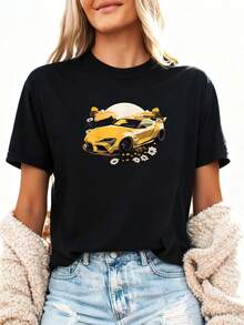 JDM Supra MK5 GR Daisy Flowers 2JZ Stance Graphic T-Shirt T-Shirt - Black 2 - View 2