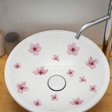 暖粉色樱花浴室贴纸 - 水彩花卉贴花，自粘可移除PVC材质浴室洗手台表面装饰贴纸，优雅春日风格浴室装饰 - 粉色 - 查看 3