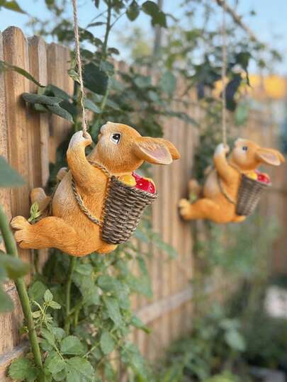 2pcs Yellow Vine Rabbit Hanging Decor, Cute Healing Rabbit Figurine, Outdoor Garden Decoration, Planter Ornament, Gardening Accessory, Home Decor, Suitable For Outdoor Garden, Home, Easter, DIY Gardening, Gifts