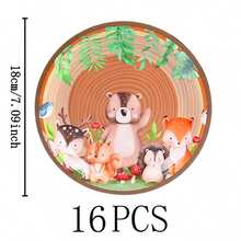 树桩动物造型一次性餐具套装，7/9英寸派对餐盘，一次性纸盘和纸杯，适用于节日、婚礼、订婚、生日、派对、庆典礼物及婚礼派对用品 - 彩色 - 查看 7