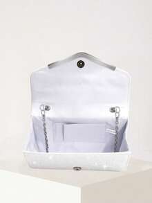 REMANLAND Embrague con forma de V brillante y de moda, bolso de hombro exquisito y único, bolso de sobre elegante y minimalista, adecuado para que las mujeres asistan a fiestas, bodas, galas y otras ocasiones, regalo perfecto para la mujer - Blanco - Ver 6