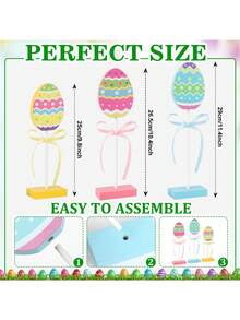 3pcs Easter Tiered Tray Decor, Wooden Easter Egg Decorations, Colorful Easter Table Decor Suitable For Easter Home Farmhouse Kitchen Decor, Wooden Egg Sign, Suitable For Tiered Tray, Shelves, Fireplace Mantel And Other Colorful Easter Home And Party Decorations - Multicolor - View 6