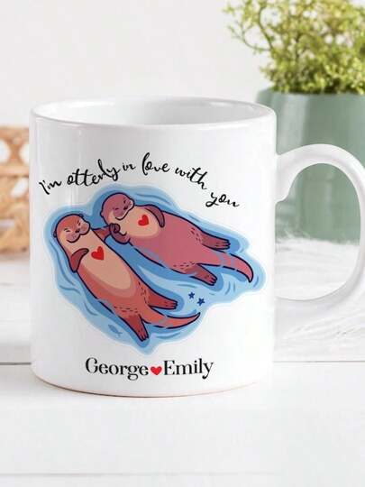 Personalised Couple Mug With Otters / Valentine's Day Her Him Wife / I'm Otterly In Love With You / Cute Christmas Anniversary Christmas Gifts