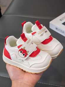 1双卡通熊猫和小牛图案儿童鞋，透气轻便婴儿鞋，儿童校园及街头潮流运动鞋 - 紅色 - 查看 7