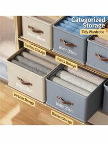 1 Peça Caixa de Armazenamento de Roupas Dobrável Estilo Gaveta em Tecido Oxford Cinza, Sem Divisória, Adequada para Organizar Roupas, Denim e Suéteres no Guarda-Roupa, Caixa de Armazenamento para Quarto, Organização Doméstica - Cinza - Visão 6