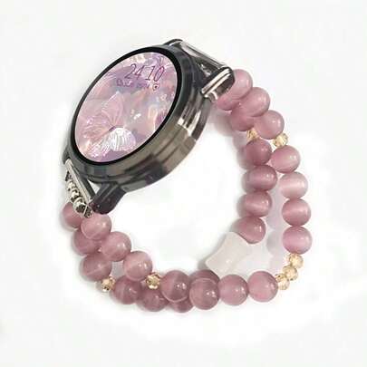 1条简约紫色猫眼串珠表带，兼容 38/40/41/42/44/45/46/49mm，优雅女士表带，兼容 Ultra 3/2/1 Series 1-11，兼容20/22mm表耳宽度的智能手表 - 兼容三星/佳明等品牌智能手表。智能手表替换表带 - 情人节礼物的理想之选