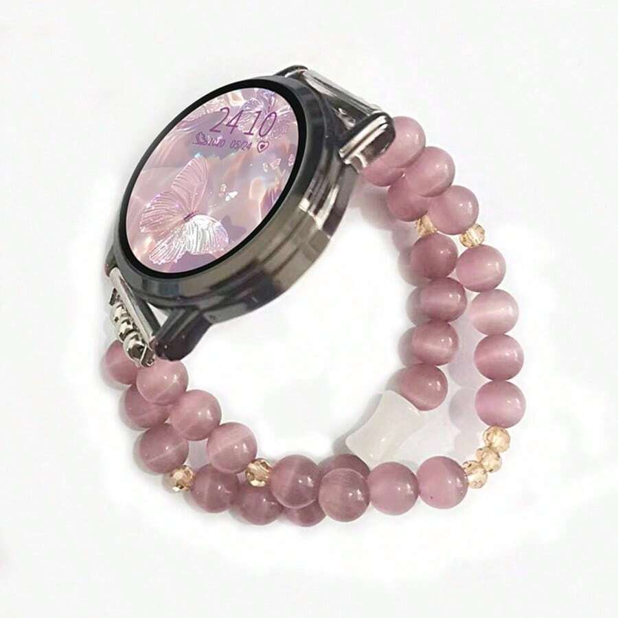 1pc Minimalist Purple Cat Eye Beaded Watch Band Compatible With Apple Watch 38/40/41/42/44/45/46/49mm, Elegant Ladies Watch Strap Compatible With Apple Watch Ultra 3/2/1 Series 1-11, Compatible With 20/22mm Lug Width Smart Watches - Compatible With Samsung/Garmin/ Etc. Smartwatch Replacement Band - Ideal For Valentine's Day Gift