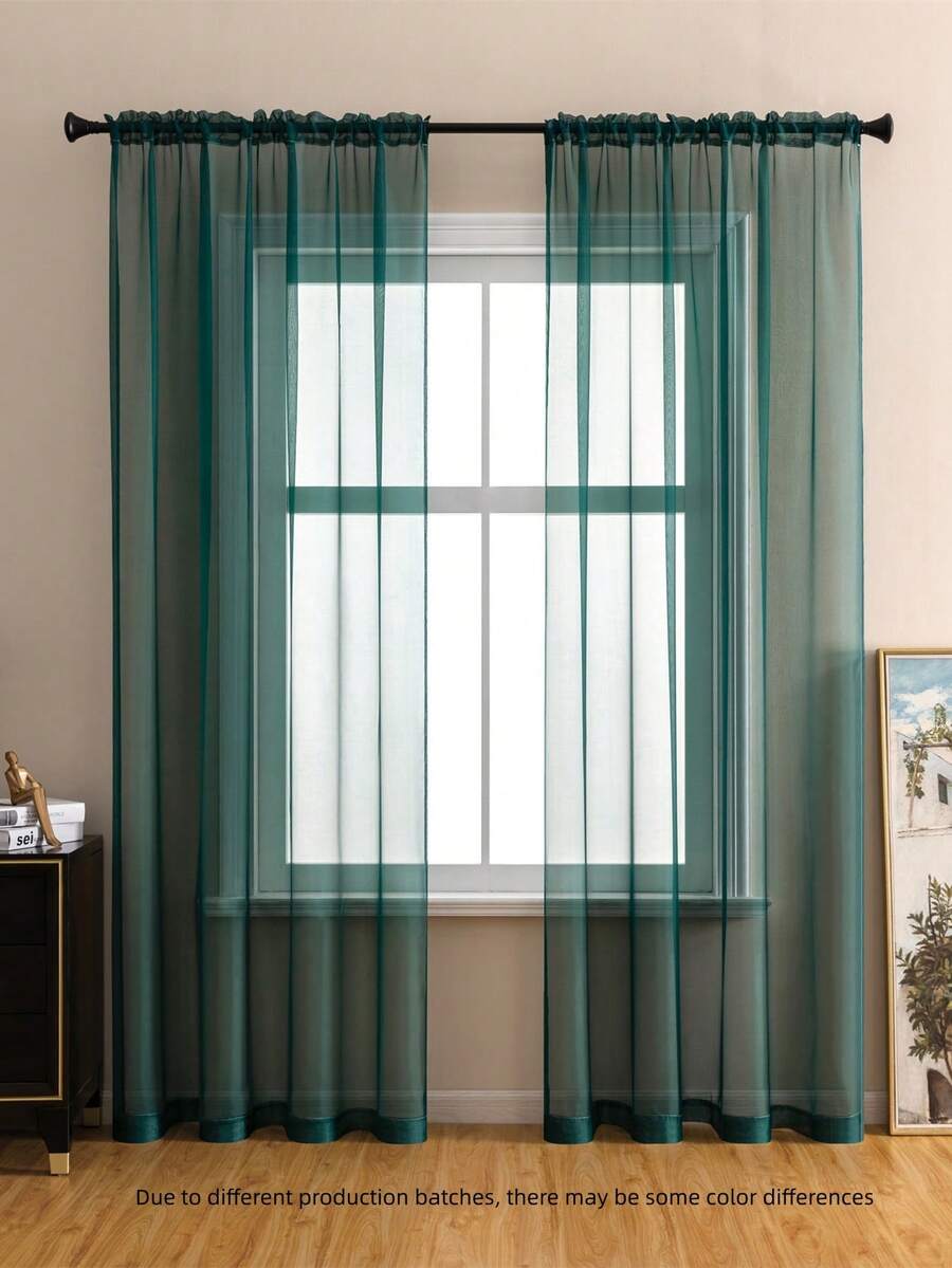 Solid Color Single Panel Sheer Curtain - Dark Green - View 1