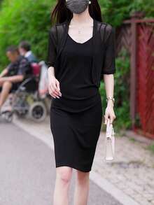 1件白色披肩罩衫，轻薄网纱披肩，女士夏季无袖连衣裙罩衫 - 彩色 - 查看 11