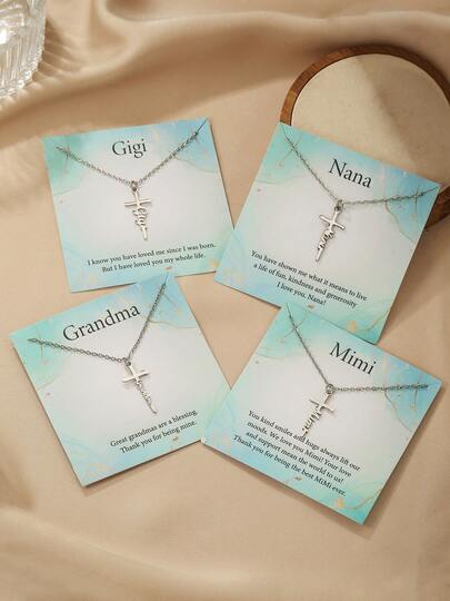 1pc Fashion Letter Cross Pendant Necklace For Women Stainless Steel Chain Necklace - The Best Gift For Family Members