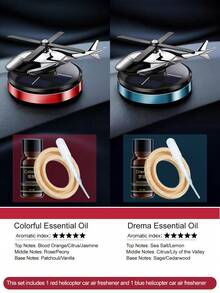 Cool Solar-Powered Helicopter-Shaped Creative Car Ornament – A 2-In-1 Must-Have Automotive Accessory Combining Car Decor And Fragrance Diffuser With Rotating Blades, Available In 5 Colors. The Set Includes Essential Oil, Wooden Scented Chips, And A Dropper. An Ideal Gift For Men And Car Enthusiasts.