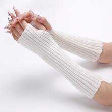 New Women Arm Warmers, Japanese Gothic Black & White Knitted Fingerless Gloves, Wrist Cuffs, Harajuku Style - A - View 5