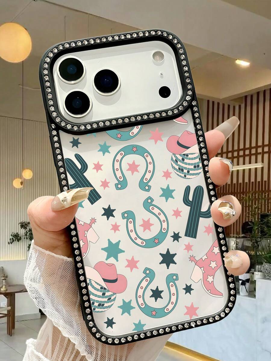 Fashionable Western Cowboy Bohemian Style Horseshoe Cactus Pattern Phone Case. Retro Cowboy Desert Aesthetic Phone Accessories, Compatible With Iphone 17Promax/17pro/17/17Air/16promax/16pro/16plus/16/15promax/15pro/15plus/15/14promax/14pro/14plus/14/13promax/13pro/13/12promax/12pro/12/11promax/11 Phone Cases - 粉色 - 查看 1