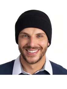 Men's Lined Wool Hat, Adult Beanie, Hat, Cold Weather Winter Beanies, Youth Beret, Black - màu đen - Xem 2