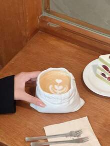 1 pieza Taza cerámica con bolsa de tela 3D, apta para café, té de la tarde, agua, taza de oficina de alta estética, taza cerámica de regalo - Multicolor - Ver 3