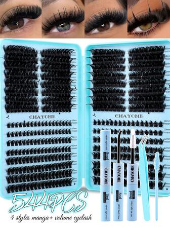 608/544 Sets Of D-Shaped Curled False Eyelashes, With Lengths Ranging From 10 To 16 Millimeters. 4 Different Styles Of Curled And Thick Vacation False Eyelashes. This False Eyelash Set Includes Various Types Suitable For Making Personal False Eyelashes By Yourself, 3D False Eyelashes