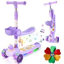 JCH-Nasjac Scooter Plegable para Niños Patinete de Altura 3 Ajustable para Niños 2 a 7 años Patín del Diablo Monopatin 3 Ruedas con Luz LED y Música - Rosa - Ver 2