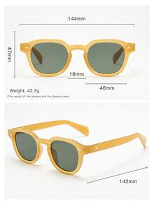 1 pieza Gafas decorativas minimalistas de moda de alta calidad con montura redonda retro unisex - Marco amarillo con parche verde - Ver 2