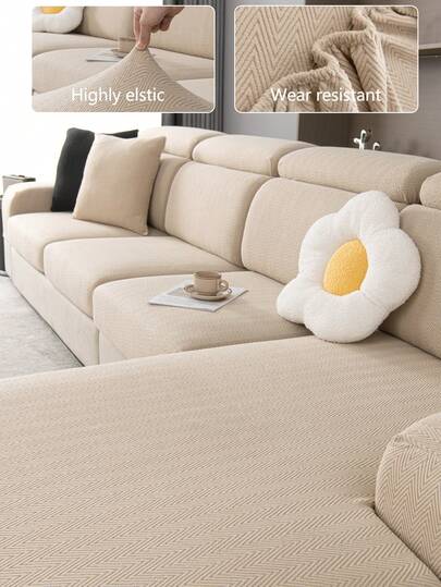 1pc Stretch Sofa Cover, Non-Slip Full Coverage Sofa Seat Cover, Suitable For All Seasons, Fabric Thickened Sofa Slipcover, Machine Washable, Dust-Proof, Pet-Friendly, Decorative Sofa Protector, Adjustable For Corner Sofa, Bedroom, Office, Living Room, 1/2/3/4 Seater