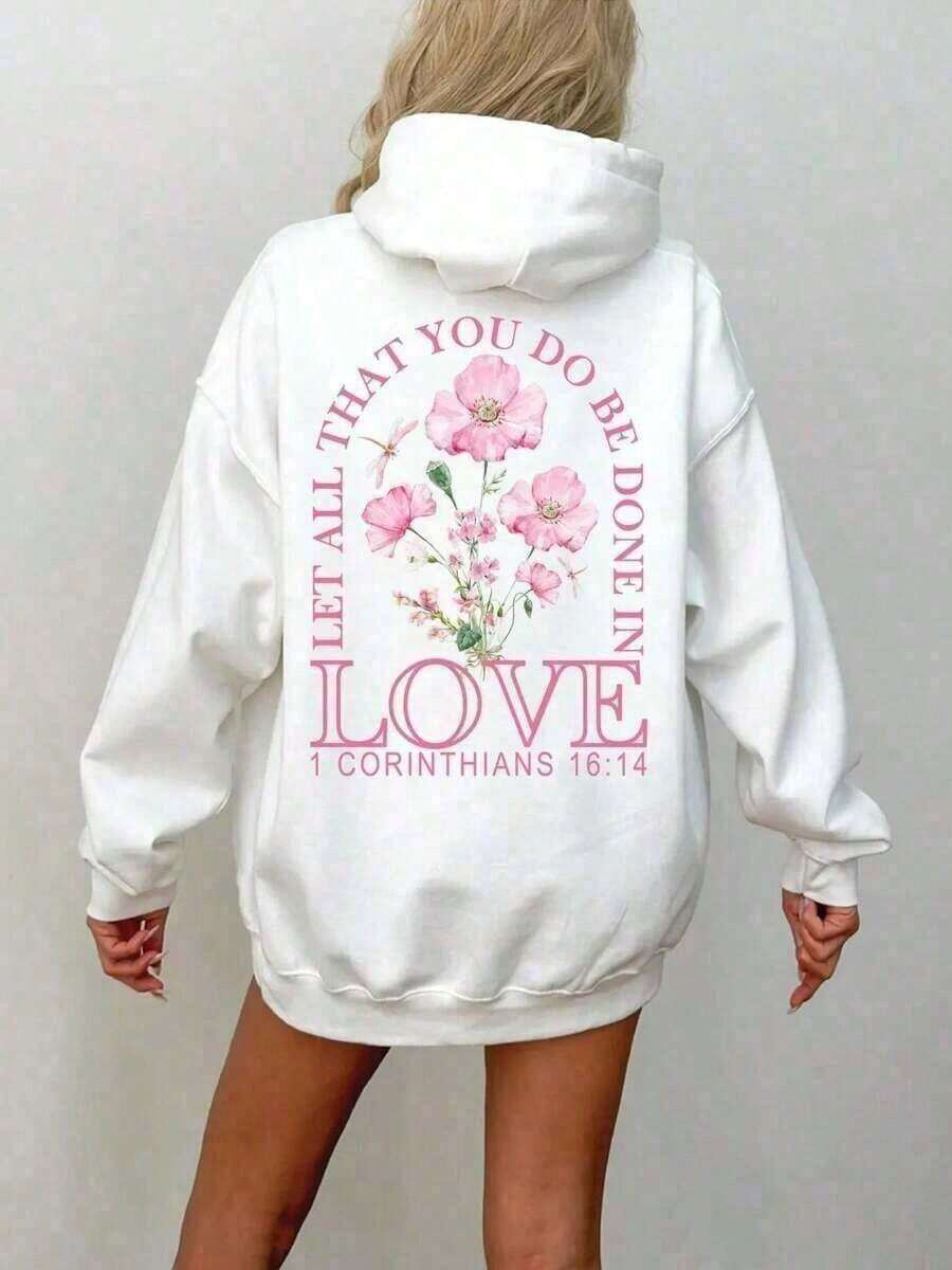 HoodieFashion Christian Hoodie Merch, Words On Back Bible Verse Hoodie, Jesus Loves You, Aesthetic Women's Faith Apparel, Back To School ShirtLoose And Comfortablewinter Clothes For Women Hoodies For Women - 白色 - 查看 1