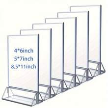 3个亚克力双面标牌架，尺寸分别为5x7英寸和8.5x11英寸，银色边框，立式支架，适用于婚礼、餐厅和艺术展示。
