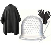 Reusable Silicone Highlighting Cap, Dyeing Cap, Snap Dyeing Hairdressing Cloth, Highlighting Cap With Gloves For Hair Salons