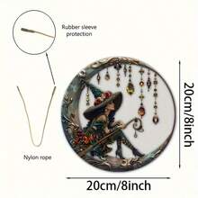 1个2D扁平水晶吊坠月亮女巫，8英寸x8英寸亚克力壁挂，节日家居装饰，日晷，万圣节，派对装饰，生日，乔迁礼物 - A - 查看 8