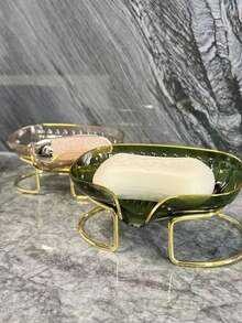 Luxury Acrylic Sink Soap Dish With Self-Draining Metal Holder For Bathroom And Washbasin - Cor Aleatória - Ver 4