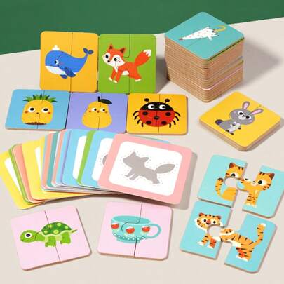 Shadow Matching Puzzle Animal Board Game Parent Child Interactive Card Game Children's Toy Thinking Focus Puzzle Wooden Fun Shadow Matching Puzzle Animal Fruit Board Game Interactive Game Early Education Enlightenment Cognition Let Children Play Growth Gifts
