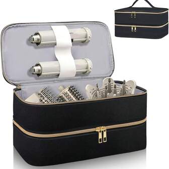 Bolsa organizadora de equipaje, caja de almacenamiento de viaje, caja de almacenamiento de doble capa para accesorios de secador de pelo, bolsa de almacenamiento dedicada para dispositivos de moldeado de aire (solo la bolsa)