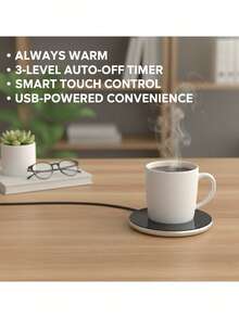 3-Level Touch Control Heated Coaster, 8-Hour Auto Shut Off, Suitable For Coffee Cups And Various Beverages
