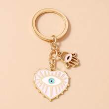 1pc Women's Alloy Devil's Eye & Heart Palm Keychain, Fashionable Personalized Accessory Bag Charm - Multicolor - View 8