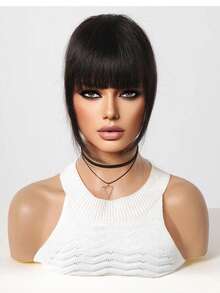 Human Hair Bangs Clip In Black Cut Fringe Hairpiece Natural Black Blonde Brown Bangs Clip In Hair Extensions Straight Remy - Multicolor - View 7