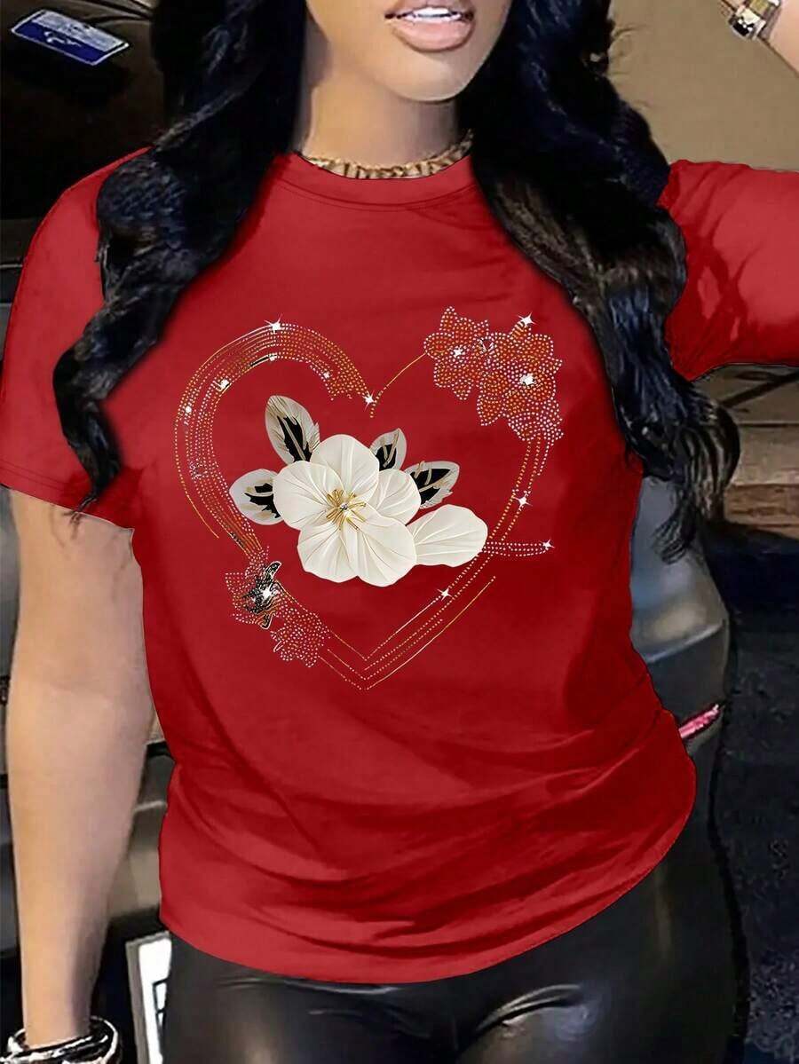Shirt Women Casual T-Shirt, Comic Heart Pattern For Valentine's DayLoose And Comfortable2026 Halftime Show Shirt - Đỏ - Xem 1