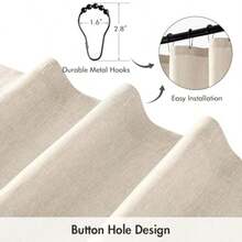 ANRODUO - Cortina de ducha de lino crema bohemio con 12 ganchos de metal juego de cortina de ducha de tela impermeable y resistente diseño de agujeros de botón lavable a máquina para baño tina - Crema - Ver 3