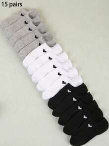 15 Pairs Unisex Heart Pattern Breathable Low-Cut Socks, Fashion Versatile Casual Socks, Invisible Socks, Moisture-Wicking Minimalist Style, Suitable For All Seasons And Occasions - Multicolor - View 12