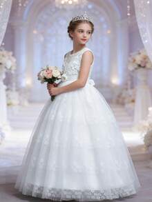 Tween Girl Solid Color Princess Dress, Bridesmaid Dress, Flower Girl Dress For Wedding, Recital, Performance - White - View 2