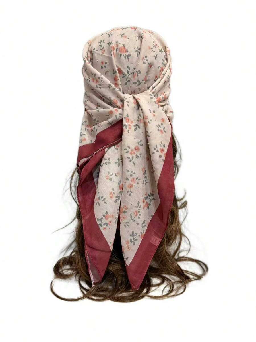 1条新款水钻碎花土耳其雪纺围巾，时尚头巾 - 彩色 - 查看 1