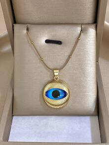 Gold Evil Eye Pendant Necklace, Blue Eye-Shaped Necklace, Bohemian-Style Amulet, Suitable For Summer, Vacation, And Street Style, Unisex, Valentine's Day Gift. - Multicolor - View 2