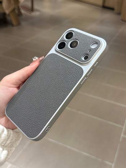 1pc Silver Electroplated Backplate With Soft Edge, Gray Leather Texture Design, Instantly Convertible To 17PROMAX Model Appearance, Compatible With Apple 11/11PROMAX/12/12PRO/12PROMAX/13/13PRO/13PROMAX/14/14PRO/14PROMAX/14PLUS/15/15PRO/15PROMAX/15PLUS/16/16pro/16promax/16PLUS/17/17pro/17promax/AIR
